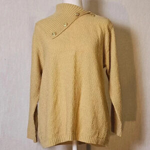 Vintage Hunters Run Gold Long Sleeve Button Cowl Neck Womens Sweater Sz M